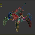 Teal Mechanical Creature With Spikes Red Glowing Core And Metal Legs Adorned With Circular Decorations