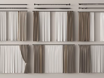 Stylish Window Curtains In Different Colors And Striped Solid Patterns For Modern Home Decor 3d model