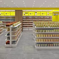 Supermarket Department Store with Stocked Shelves Yellow Signage and Organized Product Sections