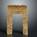 Traditional Stone Entrance Gate With Carved Top And Stacked Block Structure