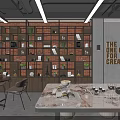 Modern Office Interior With Open Layout Wooden Shelves Desk Chairs And Decorative Art