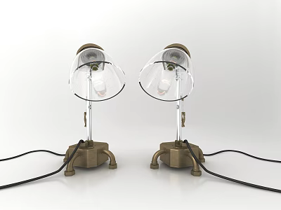 Two Vintage Style Table Lamps With Metal Base Transparent Shade And Curved Stand 3d model