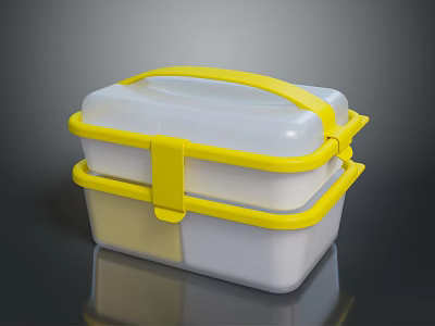 Practical Double Layer Lunch Box With Yellow White Design Handle And Clips 3d model