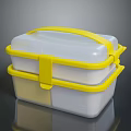 Practical Double Layer Lunch Box With Yellow White Design Handle And Clips 3d model