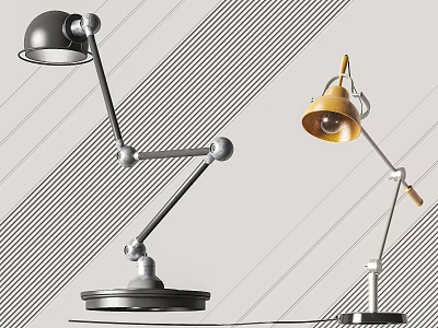 Modern Adjustable Desk Lamps With Black Silver Yellow Shades And Round Bases 3d model