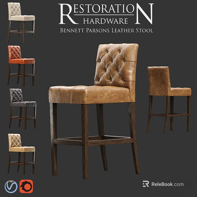 Bennett Parsons Leather Stool With Tufted Back And Multiple Color Options 3d model 