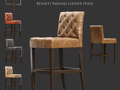 Bennett Parsons Leather Stool With Tufted Back And Multiple Color Options 3d model