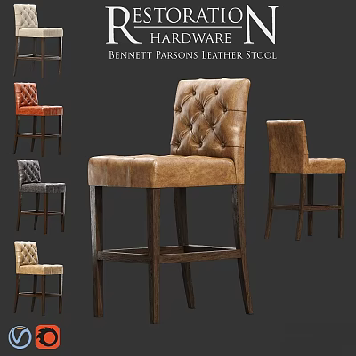 Bennett Parsons Leather Stool With Tufted Back And Multiple Color Options 3d model