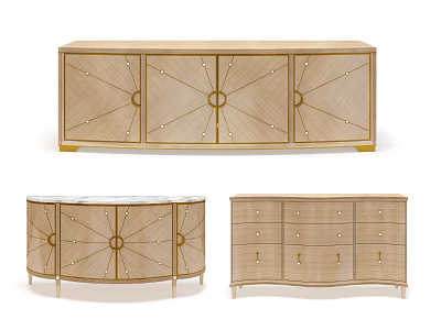Elegant Modern Entryway Cabinet And Side Cabinet With Geometric Pattern Gold Accents And Wooden Finish 3d model