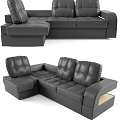 Black Leather L Shaped Sectional Sofa With Plush Cushions And Storage Compartment