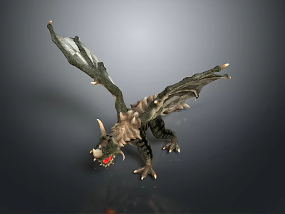Fantasy Character And Mythical Dragon Creature With Detailed Wings Horns And Red Eyes 3d model