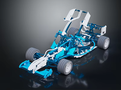 Blue Go Kart Chassis With Detailed Racing Frame Wheels And Seats Structure 3d model