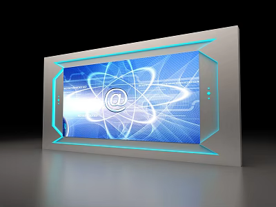 Modern Tech Themed Wall with Blue Lighting Atomic Structure Pattern And Silver Frame 3d model
