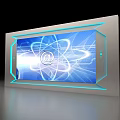 Modern Tech Themed Wall with Blue Lighting Atomic Structure Pattern And Silver Frame 3d model
