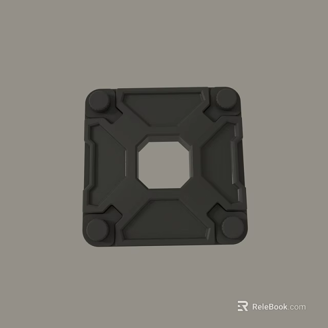 Black Square Industrial Component With Octagonal Hole And Geometric Protrusions 3d model