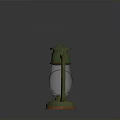 Vintage Green Kerosene Lamp With Metal Frame Glass Shade Handle And Rusted Base