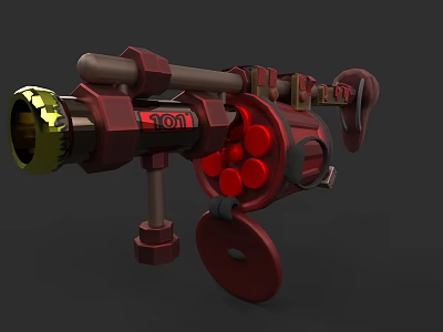Red Heavy Duty Weapon With 101 Logo Metal Barrel And Circular Components Stand 3d model