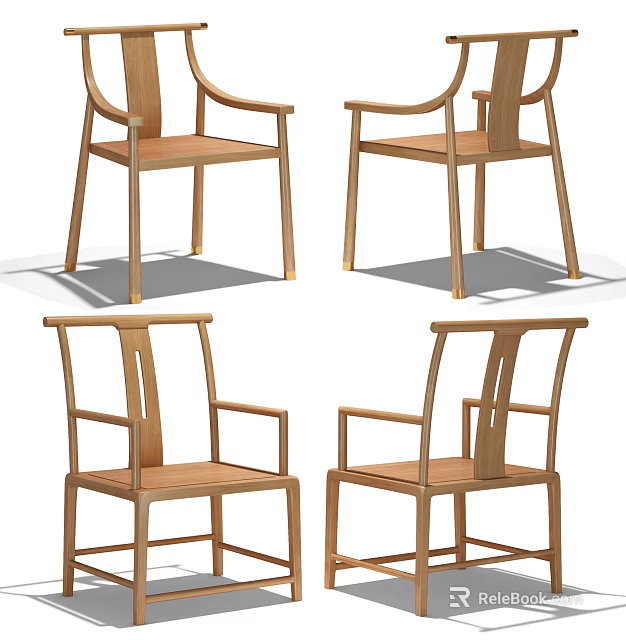 Wooden Leisure Chair With Modern Design Armrests Displayed In Different Angles For Home Use 3d model 