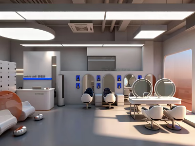 Beauty Hair Salon Modern Interior With Styling Chairs Mirrors And Reception Area 3d model