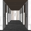 Modern Elevator Hall With Marble Walls And Ceiling Lights 3d model