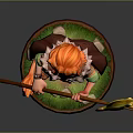Red Haired Character Holding Wooden Staff With Green Bird Creature On Decorative Base