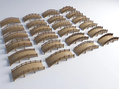 Wooden Landscape Bridges 3D Models Neatly Arranged in Orderly Rows 3d model