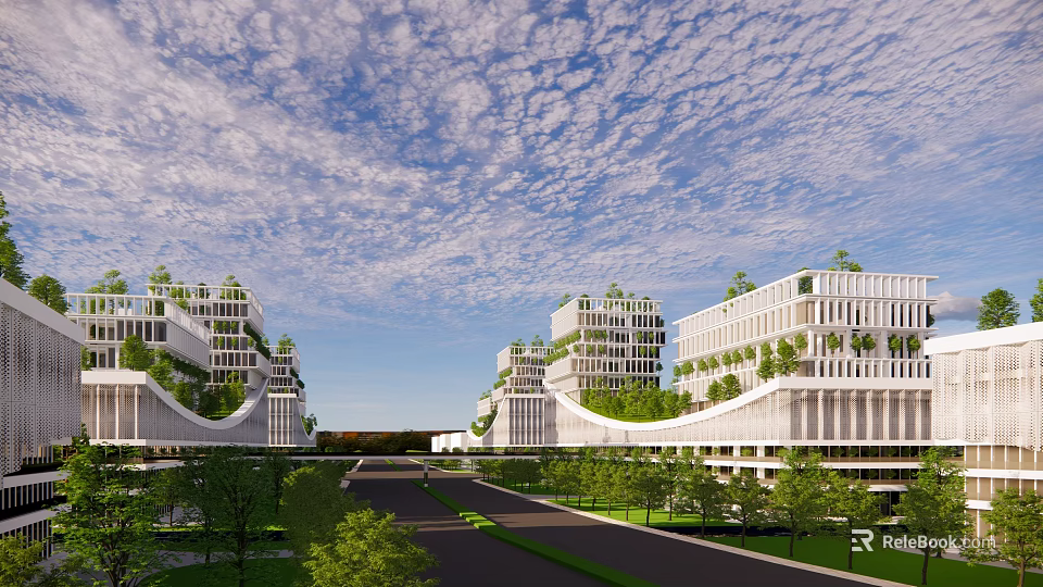 Modern Industrial Factory Building with Green Vertical Gardens Multi Storey Design and Landscaped Surroundings 3d model 