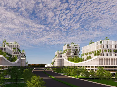 Modern Industrial Factory Building with Green Vertical Gardens Multi Storey Design and Landscaped Surroundings 3d model