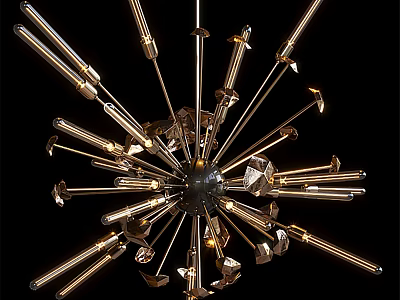 Modern Chandelier With Gold Metal Arms And Crystal Accents For Luxury Interior Design 3d model