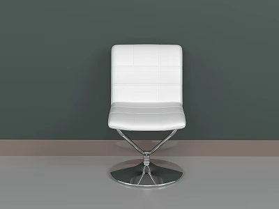 Modern White Office Chair With Square Backrest Grid Stitching Silver Metal Base And Gray Floor 3d model
