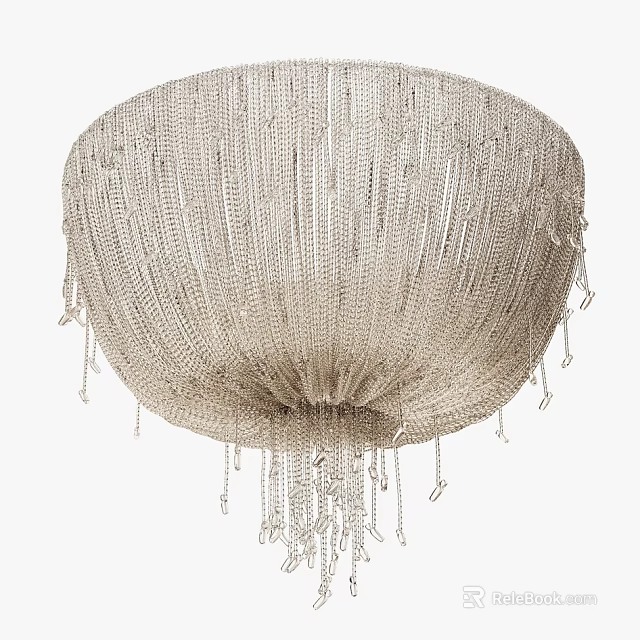 Elegant Decorative Crystal Chandelier with Hanging Chain Tassels and Round Design 3d model 