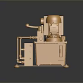 Modern Golden Mechanical Device With Shiny Metal Pipes Control Knobs And Dark Base Reflection