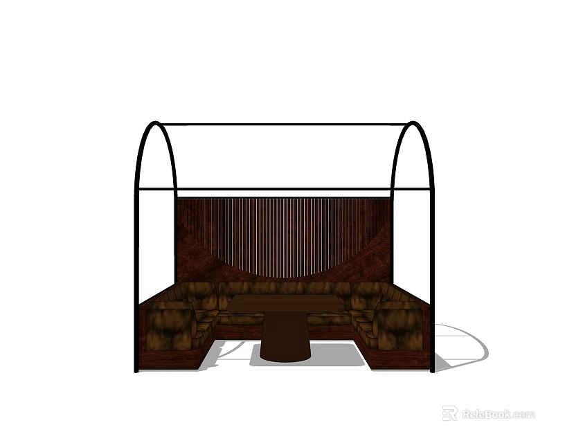 Modern Public Chair With Arched Metal Frame Wooden Slat Back And Padded Seating 3d model 
