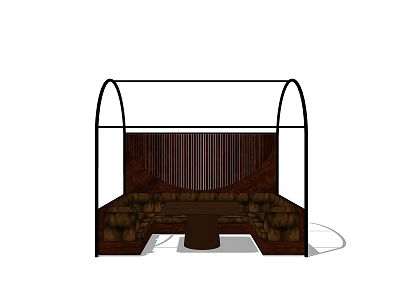Modern Public Chair With Arched Metal Frame Wooden Slat Back And Padded Seating 3d model