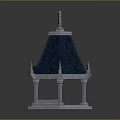 Classic Octagonal Stone Pavilion With Blue Roof Decorative Spire And Ornate Columns
