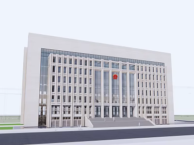 Modern Office Building With White Exterior Large Glass Windows And Red Emblem 3d model