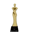 Gold Decorative Trophy With Human Figure Design And Curved Body On Black Base