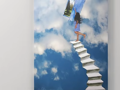 Creative Playground Equipment White Staircase Leading To Sky Clouds With Girl Playing 3d model