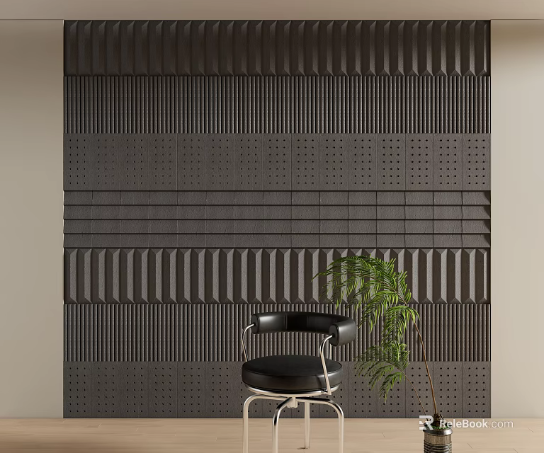 Modern Textured Sofa Accent Wall With Chair And Plant 3d model 