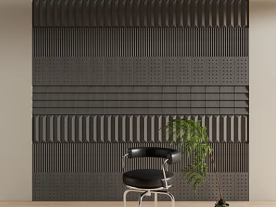 Modern Textured Sofa Accent Wall With Chair And Plant 3d model