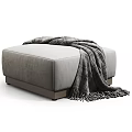 Modern Leather Ottoman Stools In Green Gray Brown With Cozy Throw Blanket And Wooden Legs