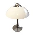 Modern Table Lamp With White Dome Shade Silver Top And Dark Metal Base