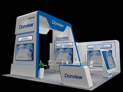 Donview Exhibition Booth Design With Blue White Color Scheme And Multiple Display Screens 3d model