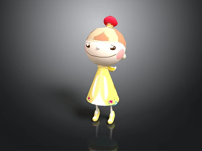 Cute Smiling Cartoon Character With Red Hair Accessory Yellow Dress And Yellow Shoes 3d model