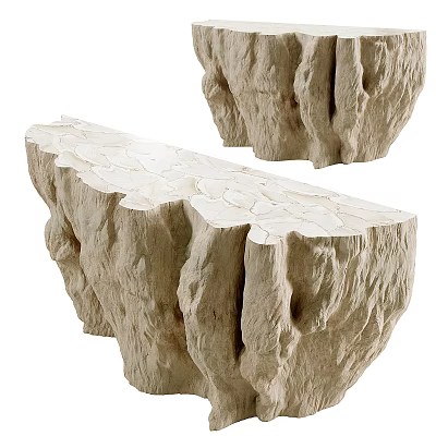 Natural Style Reception Desk With Stump Shaped Design And Shell Texture In Light Brown Tone 3d model