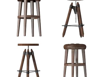 Stylish Wooden Bar Stools With Various Designs Metal Accents And Upholstered Seats 3d model