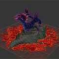 Mythical Blue Dragon Standing On Rock Surrounded By Red Lava