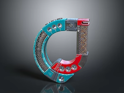 Futuristic Sci-Fi Circular Mechanical Device Featuring Metallic Blue Red Gray Texture And Grid Holes 3d model