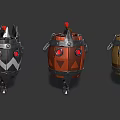 Barrel Shaped Character Creatures With Red Eyes Wheels And Colorful Exteriors