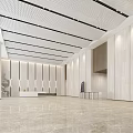 Modern Reception Desk Design In Spacious Lobby With Marble Floor Minimalist Walls And Ceiling Lights